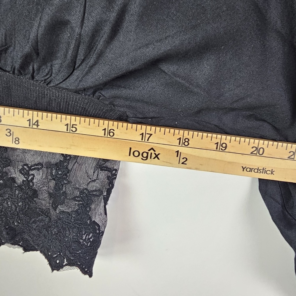 Rebellion Again Black Lace Trim Cropped Kimono Sleeve Blouse Top Peasant Boho L - Picture 7 of 7